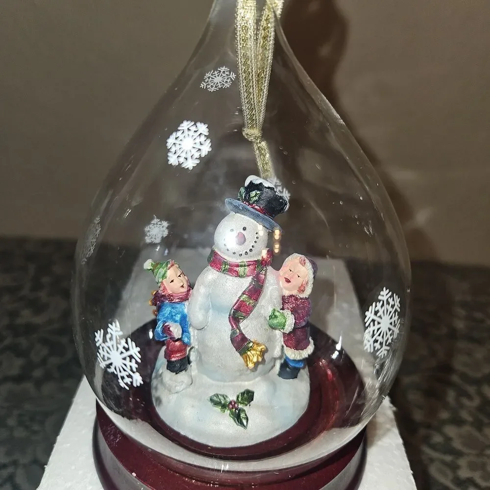 Vintage Sorelle Snowman & Children Teardrop Glass Globe Ornament